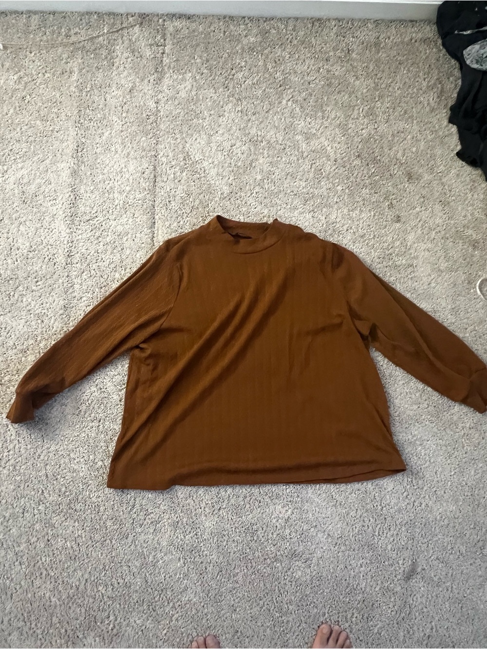 Cozy Faux Cableknit Long Sleeve Top — Orange/ Brown